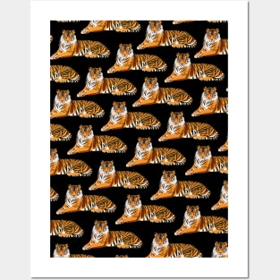 Tiger Pattern on Black Background Posters and Art